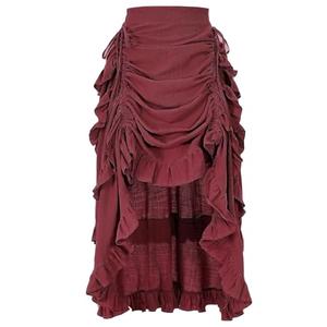 OFOKEDA Women's Medieval Gothic Steampunk Victorian Asymmetrical High Low Skirt Pirate Skirt, Small