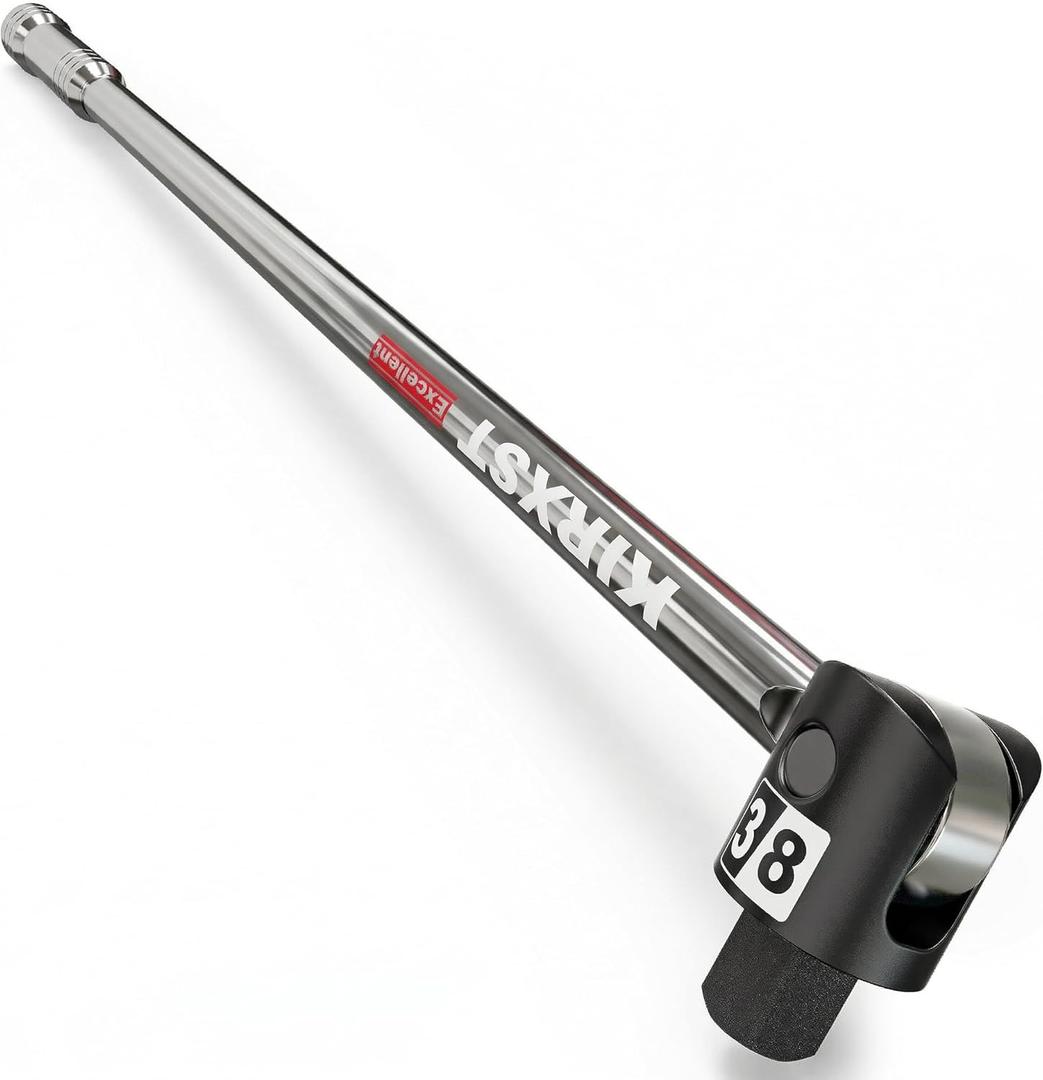 17.5-Inch 3/8 Drive Breaker Bar, Heavy Duty Extension Breaker Bar, 250 Rotatable Head, Premium Chromium Molybdenum Steel, Mechanical Work, Automobile and Motorcycle Maintenance and Repair