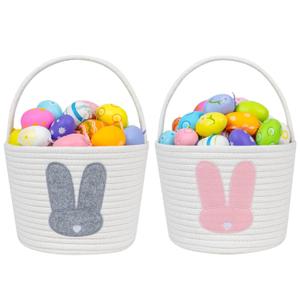CubesLand Easter Bunny Basket Set for Kids, Babies, 2-Piece Easter Egg Hunt Baskets for Girls, Boys, Soft & Durable Cotton Rope Empty Gift Basket, Festive Decor & Gift Ideas, Large
