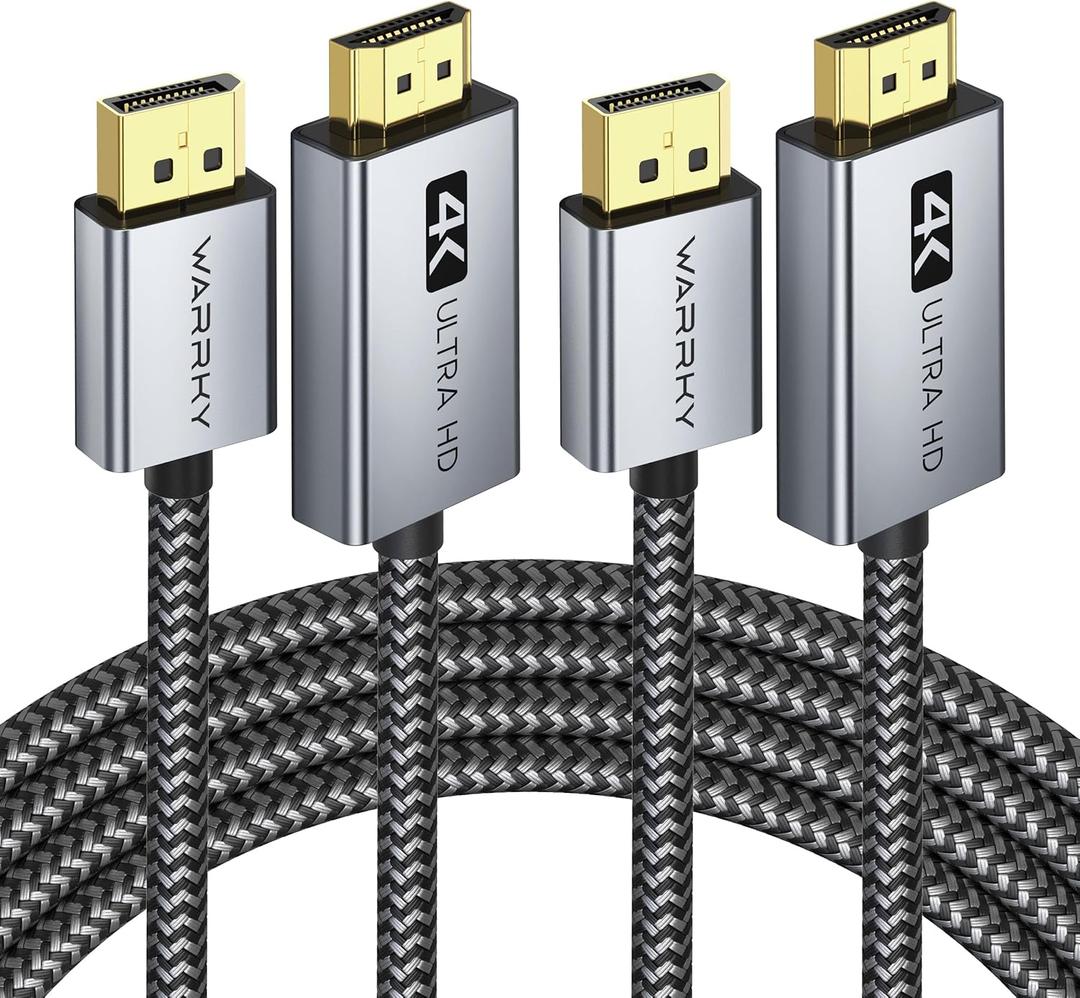 Warrky 4K DisplayPort to HDMI Cable Adapter 6FT 2 Pack, [Aluminum Shell, Nylon Braided] High Speed (1440P 60Hz, 1080P 120Hz) Uni-Directional DP to HDMI Cord Compatible for Dell, HP, Insignia, Samsung