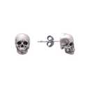 925 Sterling Silver Human Skull Earrings Studs for Men Women Halloween Costume, Oxidized (Oxidized Silver)