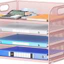 4-Tier Paper Organizer for Desk With Handle, Mesh Desktop File Tray, Office Classroom Organization and Storage - Pink