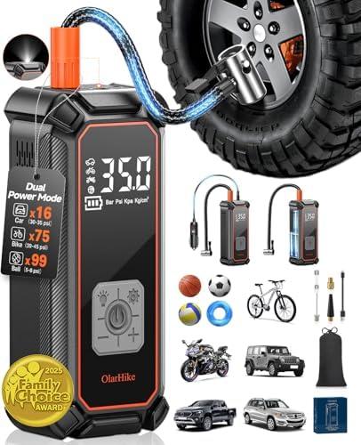 OlarHike Cordless Tire Inflator Portable Air Compressor, 150PSI Dual Power - 5400mAh & 12V DC, Air Pump for Car Tires, Bike, Motorcycle, Bicycle, Electric Pump with LED Light & Digital Pressure Gauge