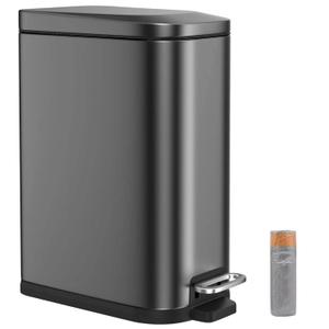 BETHEBEST 15 Liter/4 Gallon Stainless Steel Trash Can With Soft Close Lid, Removable Wastebasket, Rectangular for Bathroom, Kitchen, Office (Titanium Black)
