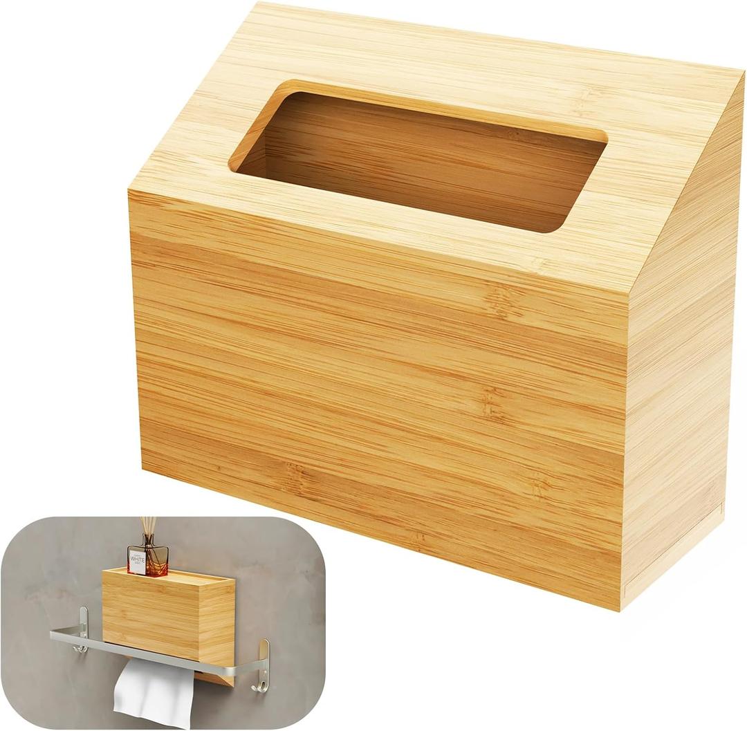 NiHome Hand Towel Box Cover for Kleenex, Natural Bamboo Tissue Box Cover for Home, Office, Bathroom Decor, Fits Trapezium Kleenex Hand Towels Sizes, Bottom Pull-Out Design for Quick and Easy Refills