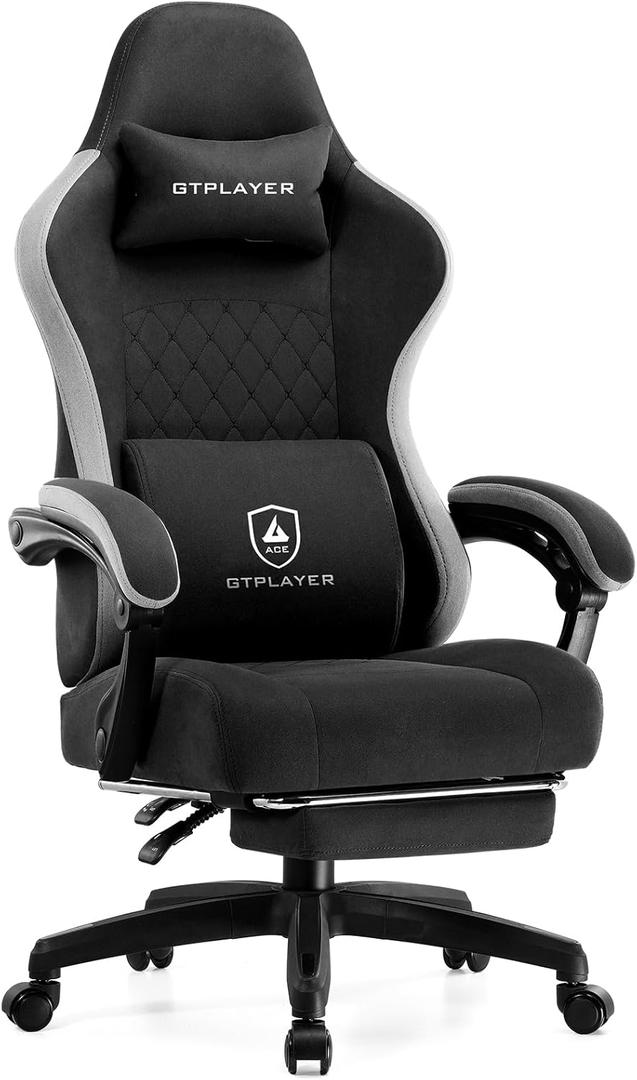 GTPLAYER Office Chair, Gaming Computer Desk Fabric Chair with Footrest, High Back Ergonomic Office Chair with Pocket Spring Lumbar Support and Linkage Armrests Adjustable Height Swivel for Home Task (Deepblack)