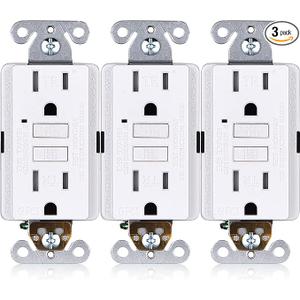 Faith [3-Pack] 15A GFCI Outlets, Tamper-Resistant, ETL Listed, GFI Duplex Receptacles with LED Indicator, Self-Test Ground Fault Circuit Interrupter, White, 3 Piece