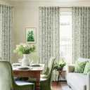 Olive Floral Linen Curtains for Living Dining Room 86 Inch Length 2 Panels Green Poppy Botanical Flower Pattern Printed Curtains Back Tab Semi Sheer Farmhouse Decor French Country Drape for Bedroom