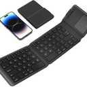 Foldable Bluetooth Keyboard with Touchpad  2025 Ultra Slim Design Leather Portable Travel Rechargeable Wireless Keyboard with Multi-Device Connection, Compatible with iPhone, iPad, Tablet, Laptop, PC