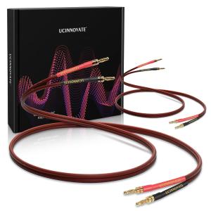 UCINNOVATE 14 Gauge Speaker Wire with Banana Plugs, 2 Pack 6.6 FT HiFi OFC Audio Speaker Cables for Home Theater, Speaker Cables with Gold-Plated Banana Plugs Crystal Sound for Stereo Amplifier (2mx2)