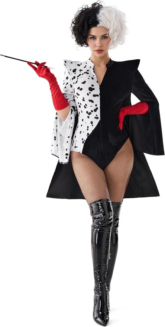 Spooktacular Creations Villain Character Costume, Black and White Dalmatian Shawl, Halloween Costumes for Women Adult 2025 (Medium)