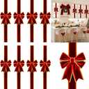 YinNorth 8 Pcs Large Christmas Cabinet Ribbon Bows Red with Glitter Gold Trim Thick Velvet Xmas Bow Door Cabinet Bow for Gift Christmas Tree Home Fireplace Kitchen Furniture Festive Party Decoration