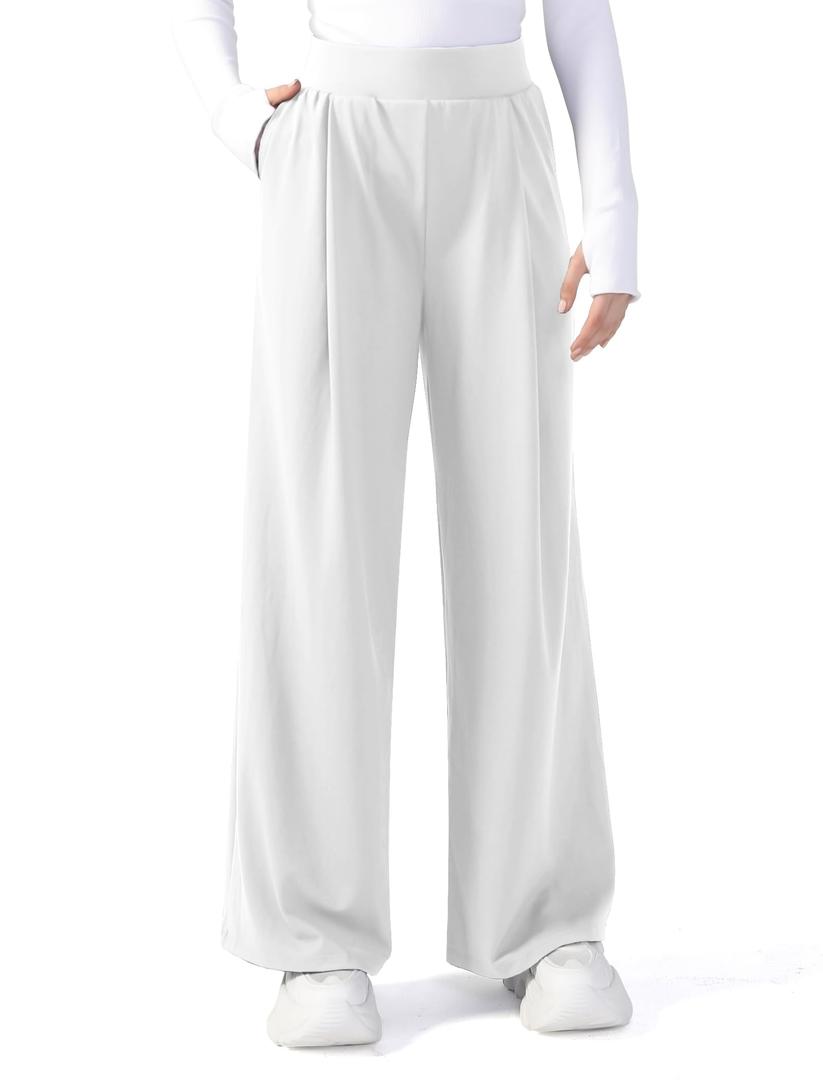 JOYCATCH Womens Wide Leg Yoga Dress Pants Buttery Soft High Waist Casual Pants Pull On Work Trousers White (White, XS)