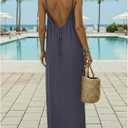 SHENHE Women's Open Back Spaghetti Strap Beach Maxi Dress Loose Flowy Vacation Sundress (Purple, XL)