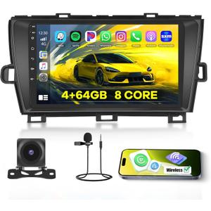 8 Core-Android 15 Car Radio for Toyota Prius 2010-2015: 4+64G Car Stereo with Wireless Carplay Android Auto DSP, 9 inch IPS Touch Screen with Bluetooth Radio for Prius GPS WiFi SWC FM RDS Dual USB