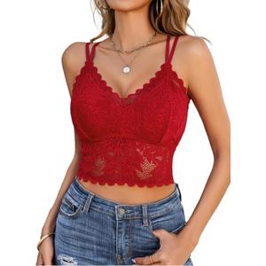 Avidlove Lace Bralette for Women V Neck Camisoles Racerback Adjustable Strap Sexy Crop Tops (Red, S)