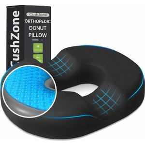 Donut Pillow Seat Cushion - Cooling Gel Outdoor Chair Cushions, Memory Foam Seat Cushion for Office & Home, Car Seat and Patio Furniture Cushions, Hemorrhoids Pillow and Tailbone Pain Relief, Black