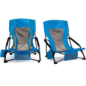 Outdoor Beach Chair for Adults Set of 2 PCS Portable Lightweight Low Back Sling Chair with Cup Holder, 300lbs Capacity Camping Chair for Patio, Lawn, Concert, Travel (Light Blue)