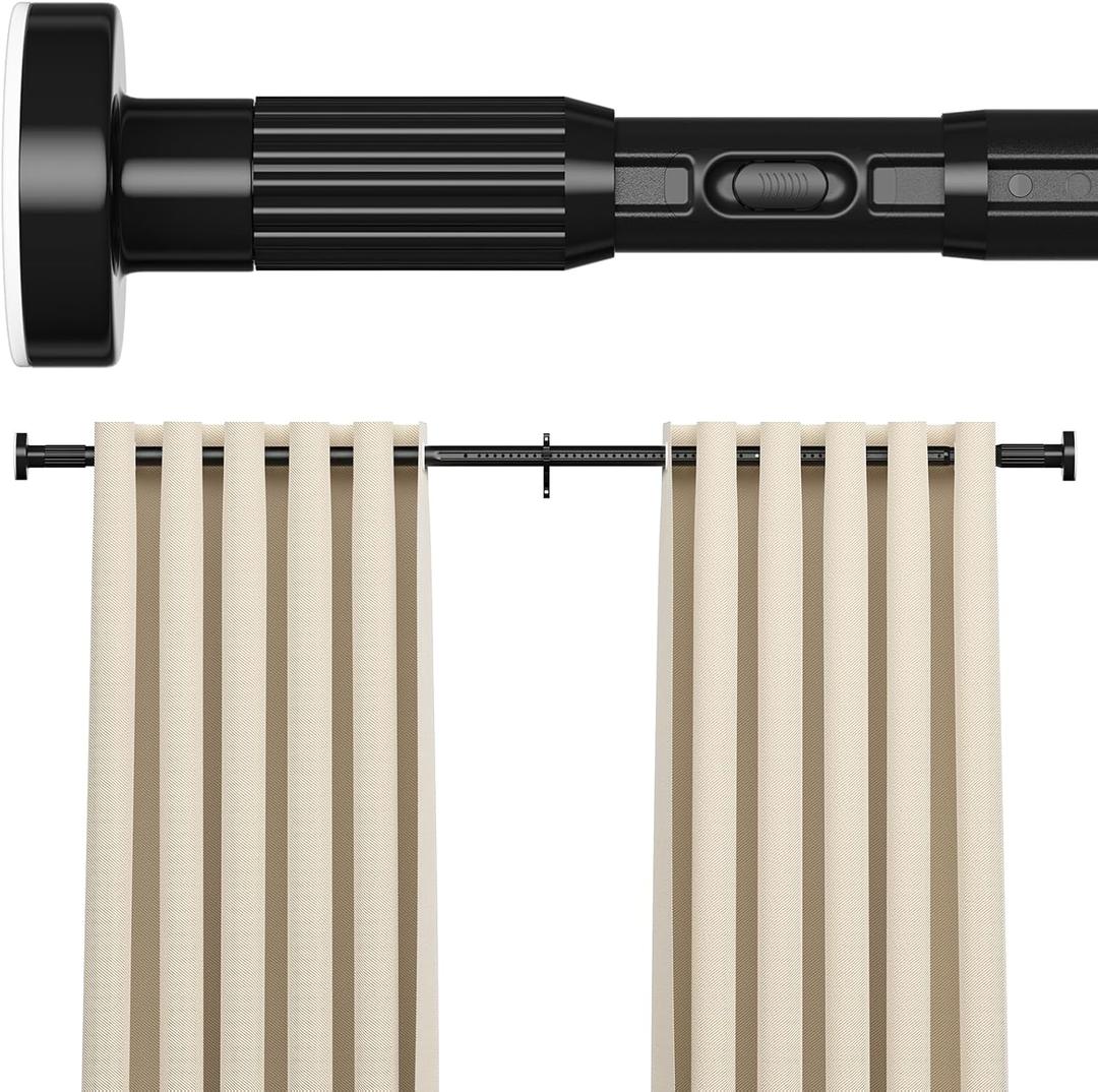 AIZESI 41-165 Inch Heavy Duty Black Tension Curtain Rod - No Drilling, Adjustable, Rust-Resistant for Outdoor, Living Room, Window, Bathroom