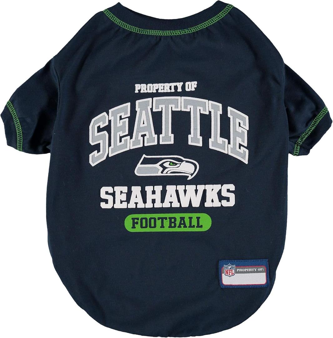 NFL Seattle Seahawks Dog T-shirt Large. - Licensed Shirt for Pets Team Colored with Team Logos- Premium Stretchable Materials for the comfort of your Dog & Cat, Large, Seattle Seahawks