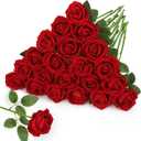 Roberly 20 Pcs Artificial Red Roses Flowers, Valentines Decorations Lifelike Silk Velvet Fake Roses with Stems for Wedding Engagement Party DIY Bouquets Arrangements Romantic Home Decor Gifts
