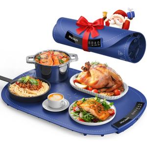 Warming Mat for Food - Roll Up Silicone Electric Warming Tray Full Surface Even Heating with 7 Temp Setting, 4 Hours Auto-Off, Raised Feet Protects Countertop, Food Warmers for Parties Buffet