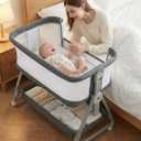 Bedside Bassinet for Baby, Sturdy 3 in 1 Bedside Sleeper with Mattress & Wheels, Height Adjustable, Breathable Mesh, Storage Basket, Easy to Assemble for Newborn, Grey