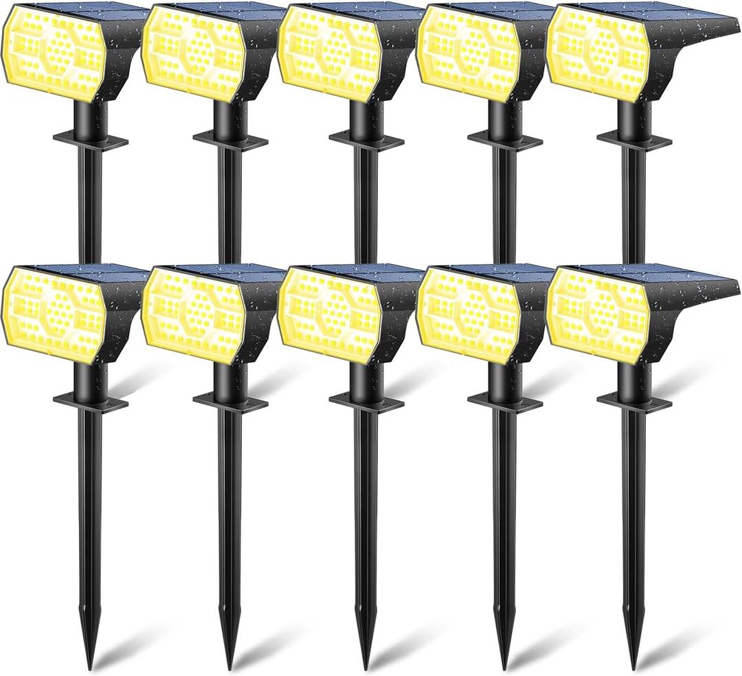 Kaxiida Solar Lights Outdoor Waterproof IP68, 3 Lighting Models Solar Powered Spot Lights Outdoor, 56LED Solar Light Dusk to Dawn for Yard Patio Garden Pathway Landscape Lighting (Warm White,10 Pack)