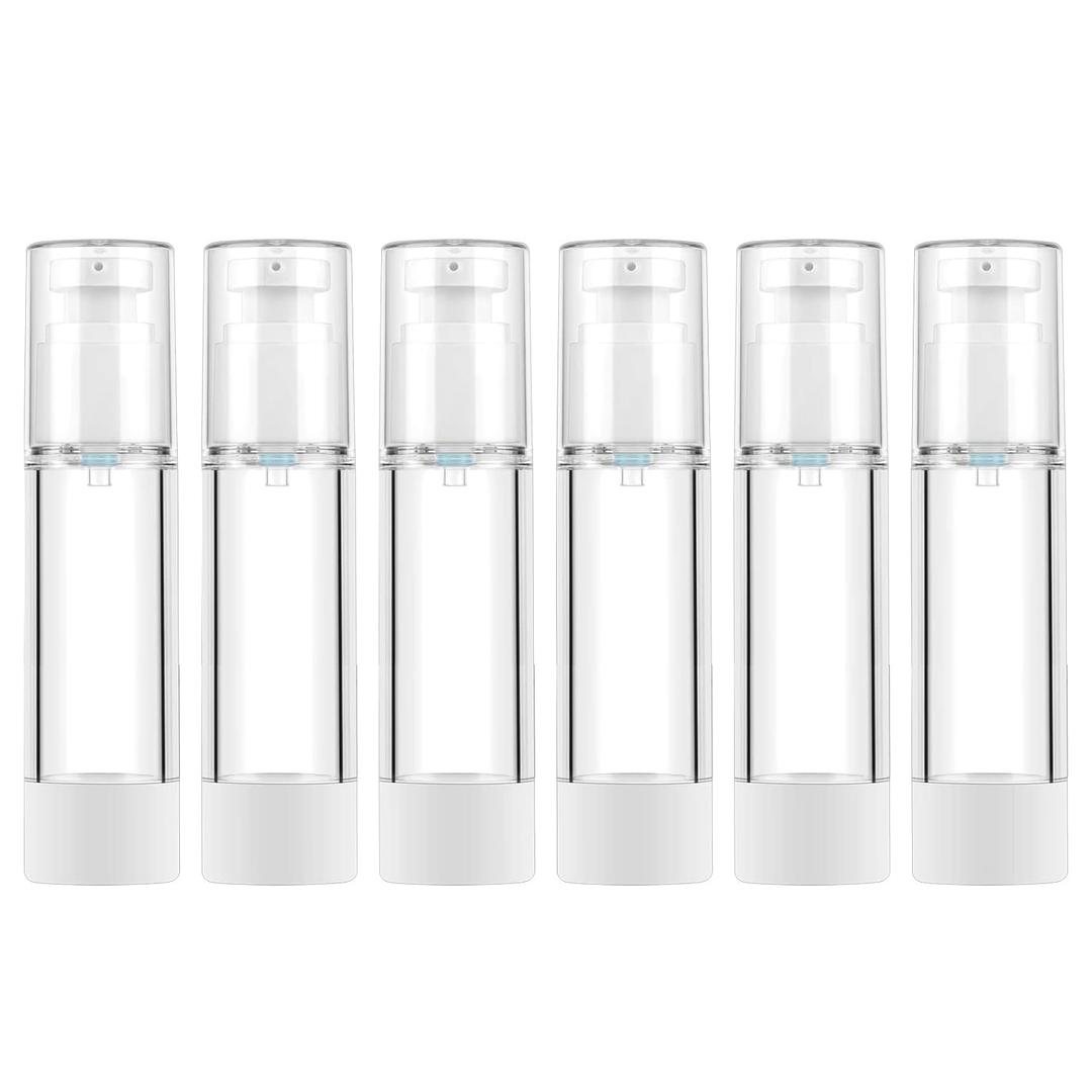 LONGWAY 1.7 Oz 50ml Clear Airless Cosmetic Cream Pump Bottle Travel Size Dispenser Refillable Containers/Foundation Travel Pump Bottle for Shampoo (Pack of 6) (1.7 Ounce (Pack of 6))