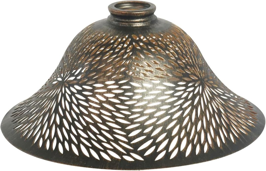 Ceiling Fan Light Covers, Pendant Light Shade Replacement with 1.65" Fitter, ALUCSET 5.5" Height and 12.2" Diameter, Metal Bell Cover for Chandelier Wall Sconces Etched Chrysanthemum Bronze and Gold