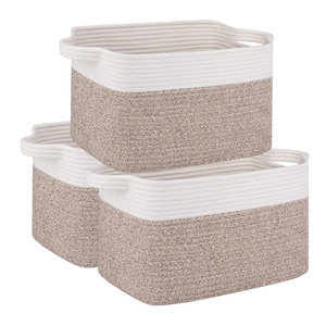 OIAHOMY 3 Pack Storage Baskets for Organizing, 13''X9.85''X8.7'' Storage Bins,Woven Basket with Handles, Toy Storage Bin,Stylish Room Decor Basket, white & Brown variegated