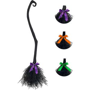 Witch Broom with 3 Colors of Ribbons, Halloween Witches Broomstick Plastic Witch Broomstick Cosplay Broom Props Witch Broom Party Decoration, Masquerade Show Dress Up Dance Party Supplies