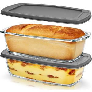 2 Pack Glass Loaf Pan with Lid, 1.9QT/ 62 OZ Bread Pan - Baking Dish with Airtight Lids BPA free - Meatloaf Pans For Homemade Bread, Baking, Cakes, DessertMicrowave & Oven Safe