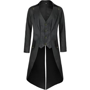 Mens Pirate Coat Steampunk Jacket Tailcoat Renaissance Jacket Halloween Hatter Costume (Black, S)
