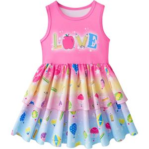 LQSZ Girls Dress Easter Cartoon Summer Vest Sleeveless Tutu Princess Casual Dresses for Kids 2-12 Years (Pink, S)