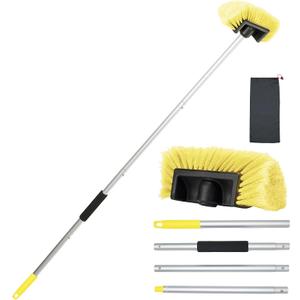 Car Wash Brush with Long Handle, 60'' Soft Bristle Cleaning Brush, Car Cleaning Brushes, Carwash Brushes for SUV, RV, Boat, Truck, House Siding, Sweep Snow, Yellow