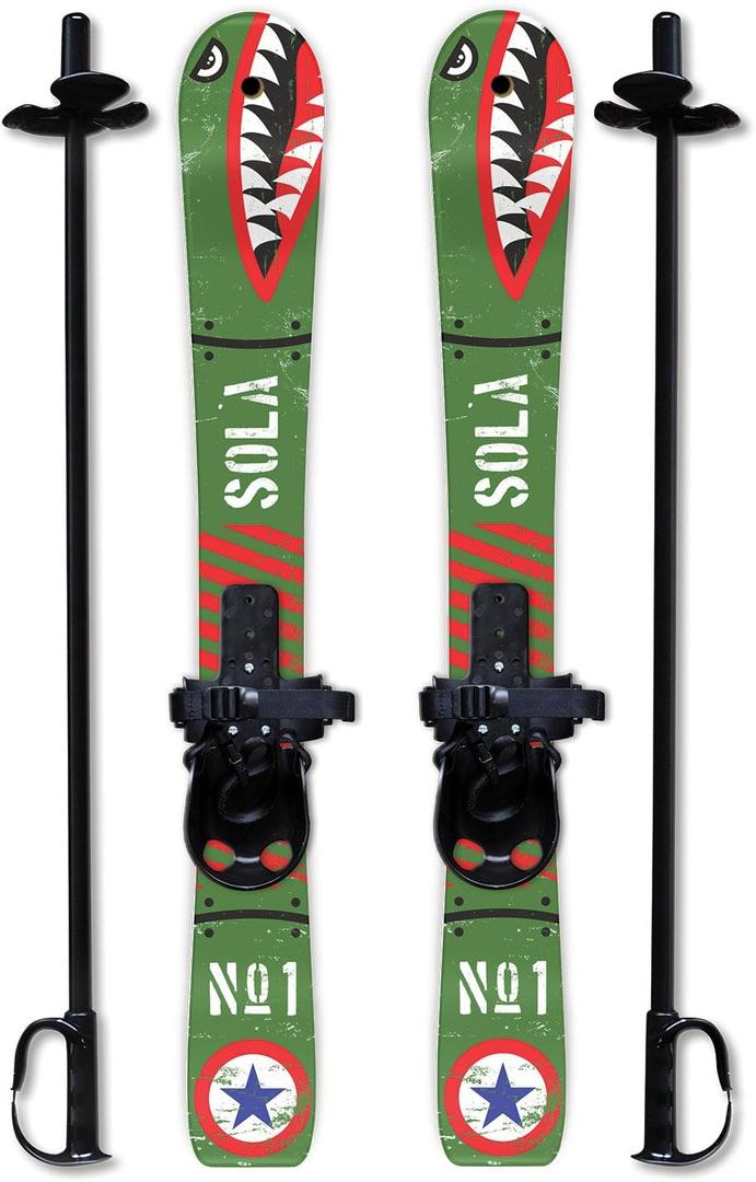 SOLA Kids Ski Set – Beginner Cross Country Skis with Poles and Adjustable Bindings for Ages 3–4, Backyard Winter Fun