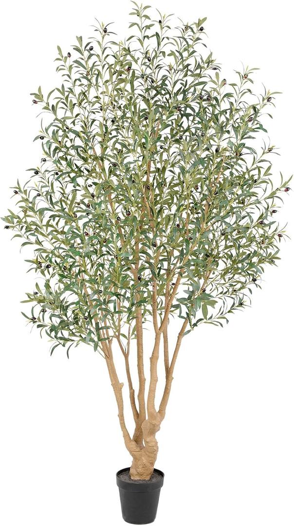 Nafresh Majestic Faux Olive Tree 8ft  Artificial Olive Tree Indoor & Outdoor with Lifelike Leaves & Textured Branches for Living Room, Office, Entryway,Patio
