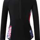 Girls Long Sleeve Rashguard Swimsuit UV Protection One-Piece Swimwear Bathing Suit (11-12 Years, Black)