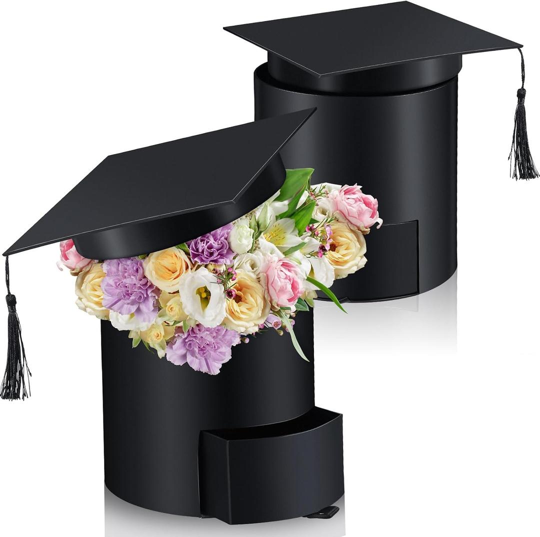 Weekgrat 2 Pack 2026 Graduation Cap Candy Box Class of 2026 Graduation Cap Flower Gift Boxes, 6.9 x 6.4 in Empty Container for Grad Ceremony Party Activities Celebrations(Black,Round)