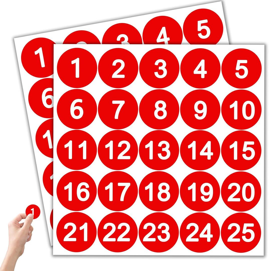 3 x 50 Pcs Red Number Stickers 1-25, Vinyl Small Number Stickers, Strong Adhesive/Waterproof & Anti-Fading, Suitable for Indoor/Outdoor Inventory Management Lockers Equipment Home Office