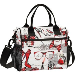 High Heels Glasses Bags Lipstick Perfumes Lunch Bag Insulated Cooler Bag Tote Reusable Lunch Box for Women Men Adult Adjustable Shoulder Strap Leakproof for Work Picnic (Mediumn, A006)