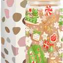Christmas Gift Iced Coffee Cup, Aesthetic Glass Tumbler, 16 oz Coffee Glass Cup with Lid Straw, Christmas Stocking Stuffers, Gifts for Women Teen Girls