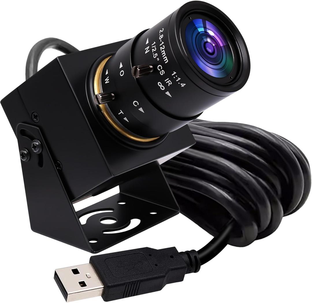 ELP 4K USB Camera With Microphone - Manual Zoom Webcam 2.8-12mm Variable Focus, IMX317 UVC USB2.0 Security Camera 8MP Industrial Close-up for Computer Raspberry Pi