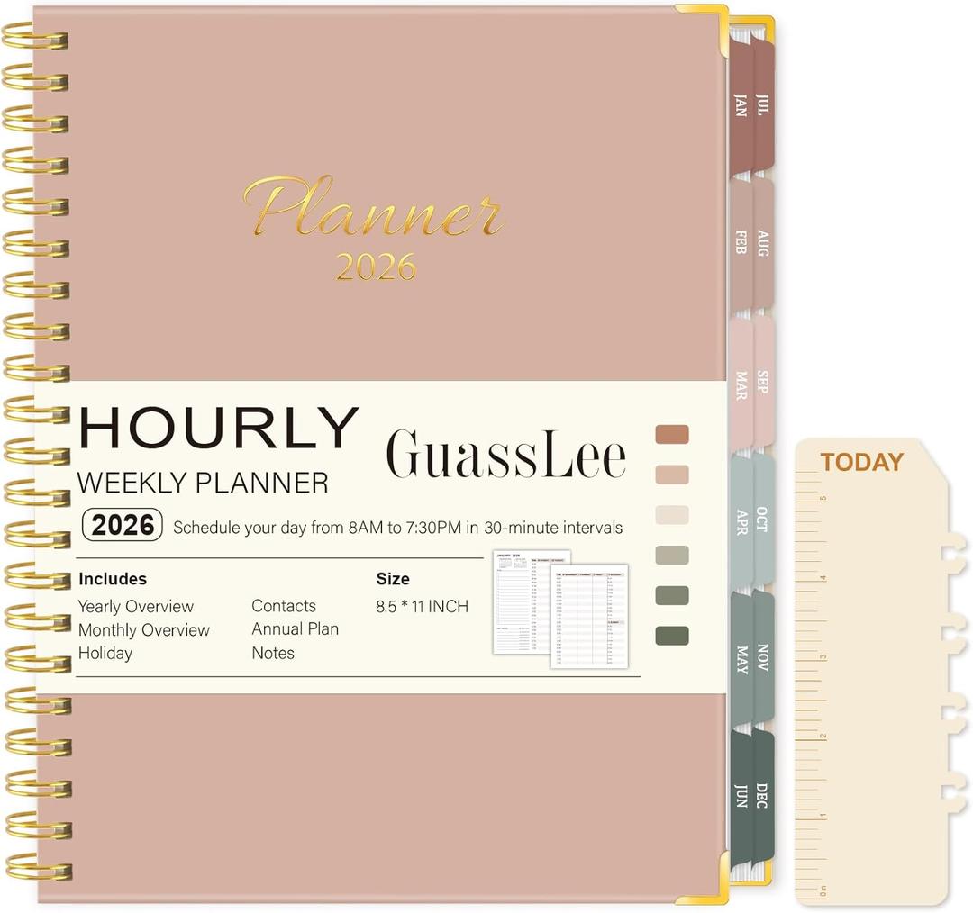 Large 2026 Planner, Weekly & Monthly Appointment Book from Jan. 2026 - Dec. 2026, Work & Life Daily Hourly Planner with Time Slots, Agenda Organizer for Home School Office, Beige, 8.5" x 11"