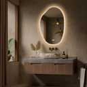 Keonjinn Irregular Bathroom Mirror with Lights, 24 x 36 Inch Asymmetrical LED Bathroom Mirror with Tempered Glass, UL-Listed LED Driver, Stepless Dimmable with 3 Colors, Defogging(Horizontal/Vertical)