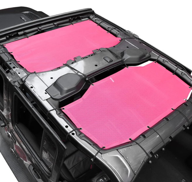 JeCar JLU Sun Shade Mesh Sunshade Provides UV Sun Protection Exterior Accessories Compatible with Jeep Wrangler 2018-2024 JL Unlimited 4 Door Front & Rear, Pink