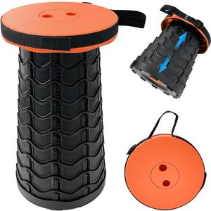 Collapsible Portable Stool, 440lbs Load Capacity Folding Stool with Adjustable Height, Carrying Strap - Telescoping Camping Stool for Camping, Hiking, Fishing, Travel, BBQ (Orange)