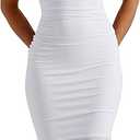 Kaximil Women's Sexy Bodycon Ruched Square Neck Midi Dresses Elegant Sleeveless Ruffle Cocktail Party Dress Small