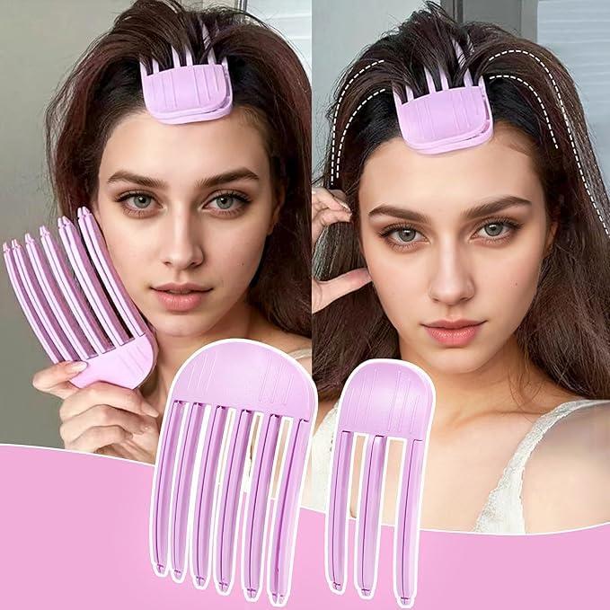 Volumizing Hair Clips for Women - Hair Volume Clip Styling Tools Volumizing Comb for Fluffy Bangs Clips for Root Lift Hair Styling Tools with 10 Elastic Ties. (Pink purple)
